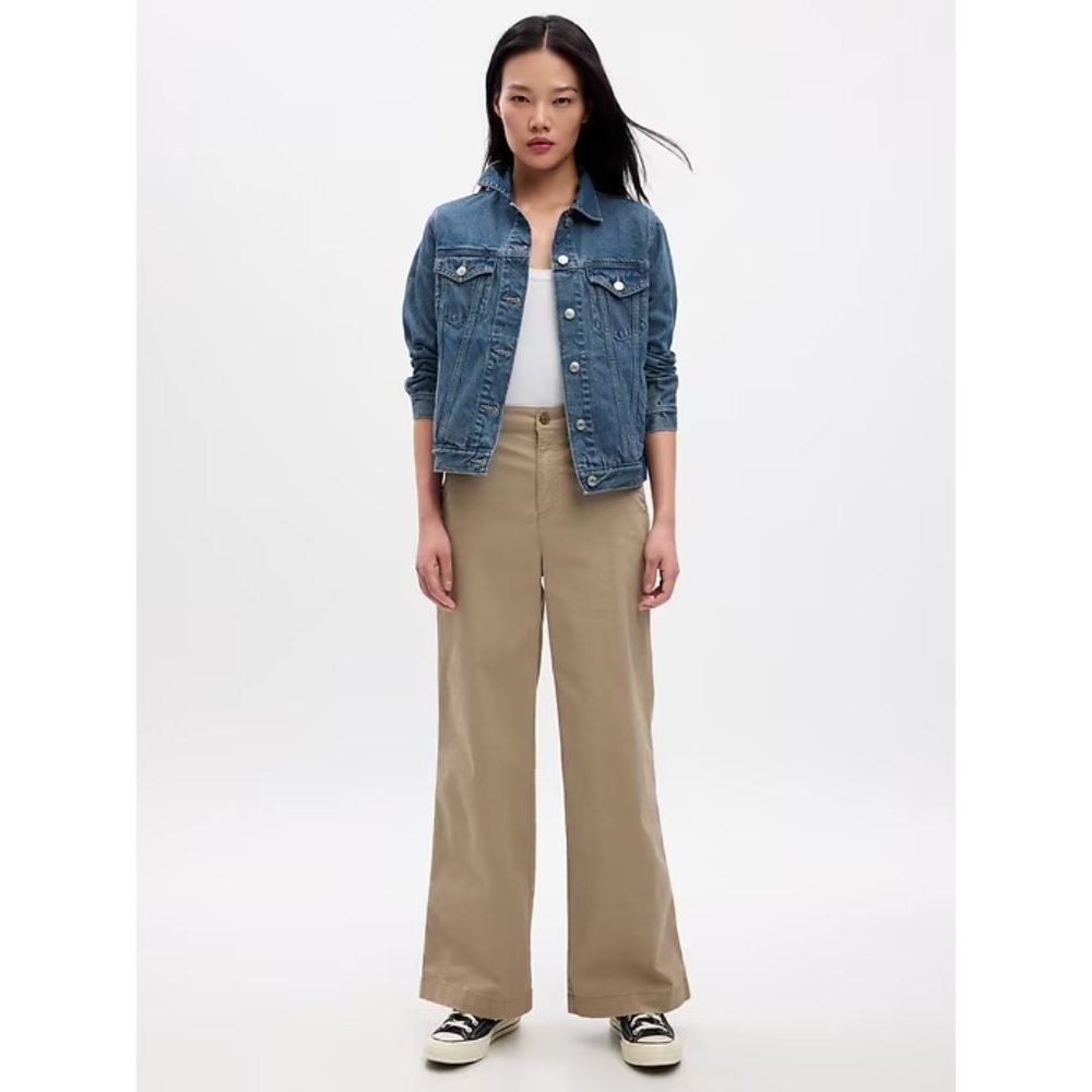 New Gap Factory High Rise Wide Leg Girlfriend Khakis Pants 8 Black A713 - Picture 6 of 6